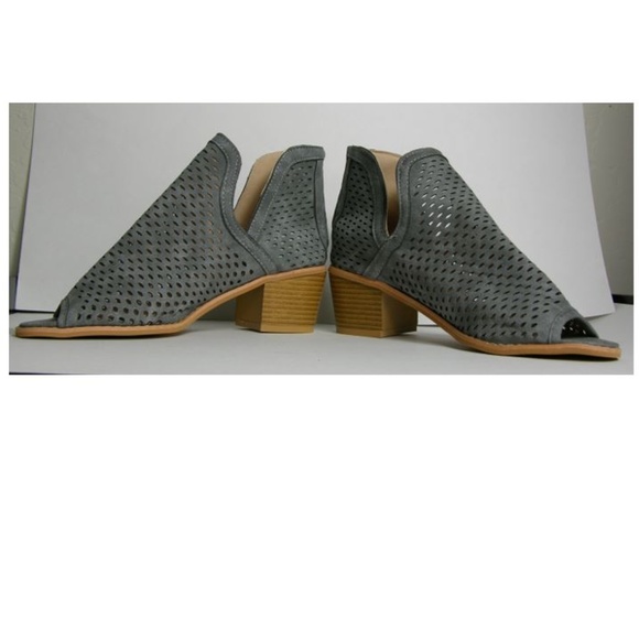 1 LEFT Slate Open Toe Laser Cut Vegan Suede Bootie - Picture 6 of 7